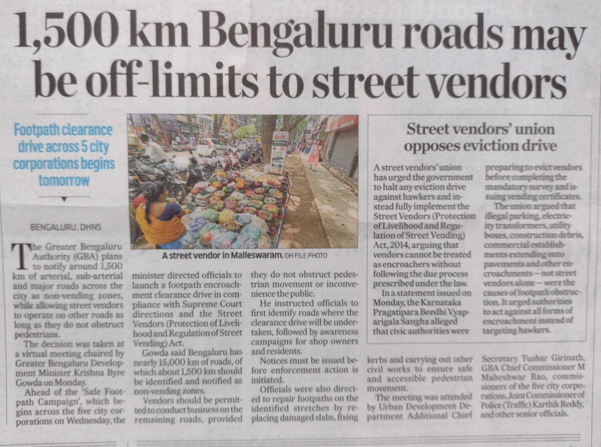 sudhakar10's tweet photo. Those shedding crocodile tears for street vendors occupying footpaths should open a little space for them in front of their house.

The entire city has turned into garbage 

Young, old and children are forced to navigate the deadly roads and many have already lost lives because there are no footpaths - a fundamental right of every citizen 

The encroachment on footpaths - from vendors to private organisations and builders - is part of a big corrupt nexus. Those opposing @krishnabgowda 's latest move to free footpaths from encroachment are part of this nexus.

In the evening they will share pictures of encroachment and garbage and cry over Bangalore's pathetic infrastructure and oppose moves to bring any meaningful and fundamental changes during the day. 

Every well meaning Bangalorean is standing firmly behind @krishnabgowda on his latest campaign