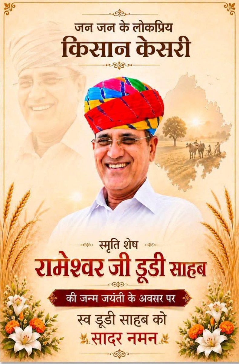 ShankarOlaPhagi's tweet photo. किसान नेता, पूर्व नेता प्रतिपक्ष श्री रामेश्वर डूडी जी की जयंती के अवसर पर सादर नमन !
#RameshwarDudi https://t.co/MzXanWt1Er