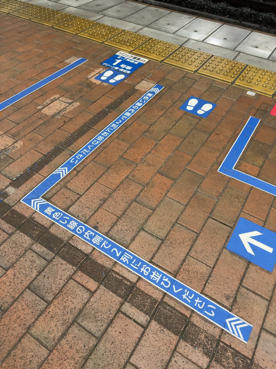 shinchoen's tweet photo. 🚃どちらかというと、青い線の内側が2列に並べそうな空間。😅 https://t.co/t1NFFcm05P