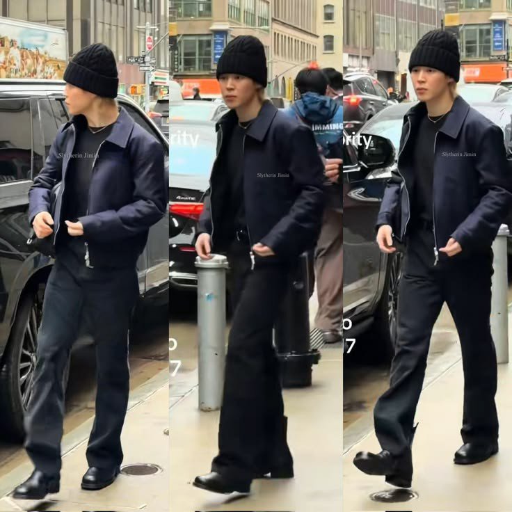 jimin_lil_devil's tweet photo. WOW!! HE'S SO HOT OMGGG 😭 THE DEEP BLUE LEATHER JACKET IT'S SO PRETTY! https://t.co/9ZbSFbUM56