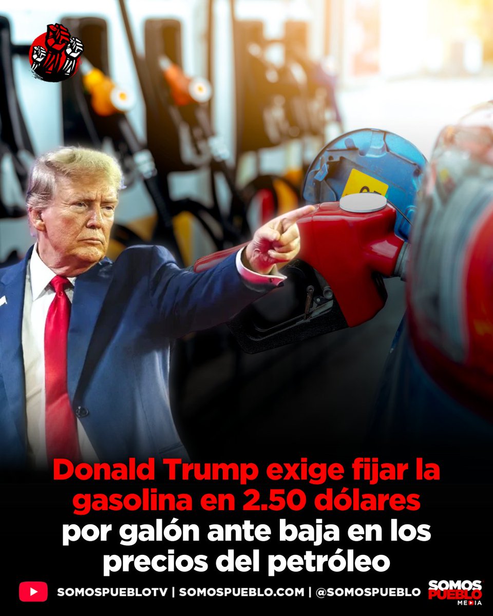 RDSomosPueblo's tweet photo. El presidente estadounidense, Donald Trump, solicitó formalmente a las empresas comercializadoras de combustibles en los Estados Unidos aplicar una reducción inmediata en los precios de venta al consumidor, tras argumentar que los márgenes actuales resultan desproporcionados frente a la cotización internacional del petróleo.

A través de un comunicado emitido en su plataforma Truth Social, el mandatario estadounidense señaló que, debido a que el barril de petróleo se sitúa en el mercado internacional en un promedio de 68 dólares, el precio final de la gasolina de consumo regular debería ajustarse y fijarse en torno a los 2.50 dólares por galón.

Amplía esta y otras noticias en nuestra página web https://t.co/LL2u5zFceM 📲.