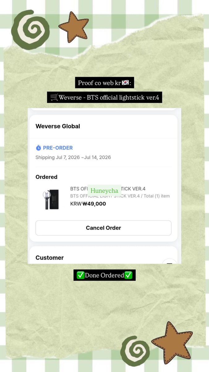 HUNEYCHA's tweet photo. Proof co web kr

✅Personal order / persod

🛒Weverse - BTS official lightstick ver.4 https://t.co/acrGJnsyjH