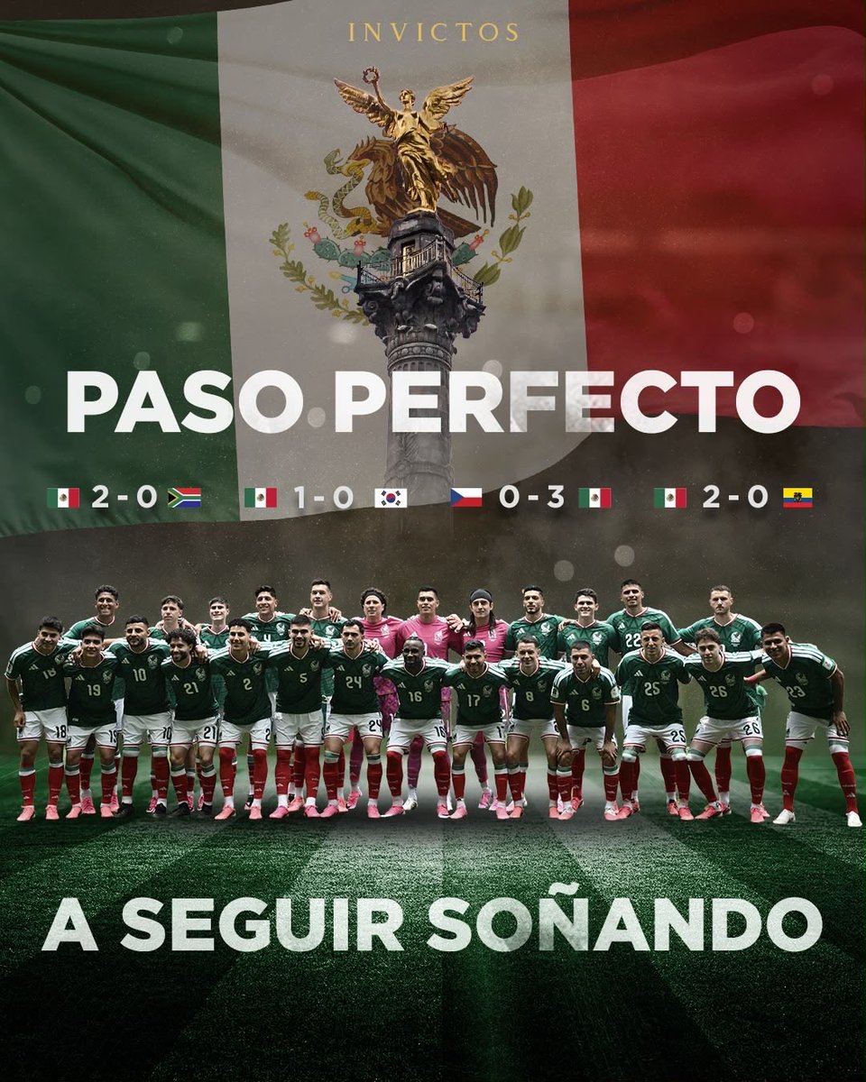 InvictosSomos's tweet photo. ¡¡ESTO ES HISTORIA PURA!! México es la ÚNICA SELECCIÓN que logró clasificarse a los octavos de final de la presente Copa del Mundo con ¡¡4 TRIUNFOS Y 0 GOLES RECIBIDOS!! en 4 partidos disputados. La Selección Mexicana está firmando un PASO PERFECTO TOTAL. Pleno de victorias y ni un solo gol recibido. Ni uno. Tenemos que detenernos a valorar, dimensionar y reconocer esto. Nunca antes habíamos visto algo así. Nunca antes se había conseguido este rendimiento en el torneo más importante que existe. HONOR AL EQUIPAZO DEL VASCO AGUIRRE.
