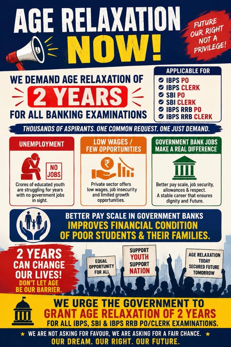subirghos06's tweet photo. Preparation takes years. Eligibility should not disappear because of a few months' difference in cutoff dates. We seek fairness through reform.
#FixIBPSAgeCutoffTo1stJan #AgeRelaxation #EqualOpportunity https://t.co/H8xC1JO1ci