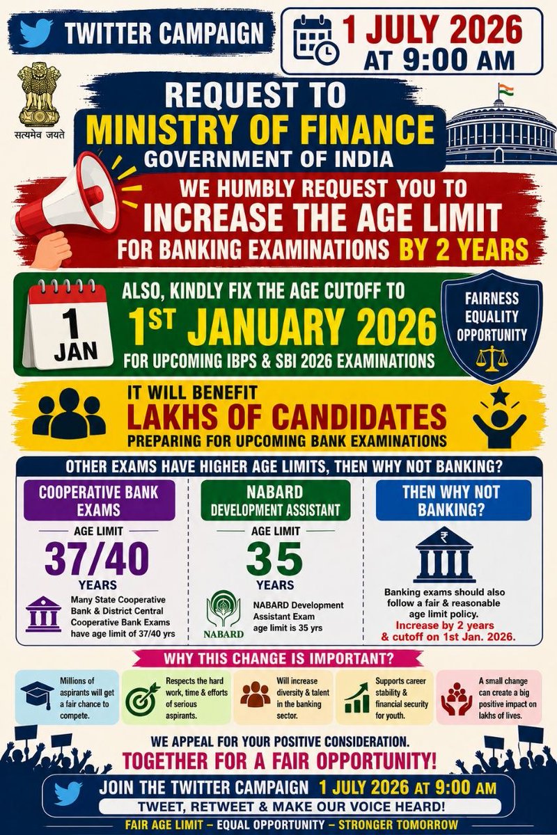 pratik_pan97402's tweet photo. One nation. One recruitment standard. One age cutoff. Fix 1st January as the uniform age cutoff date and provide 2 years age relaxation.
#FixIBPSAgeCutoffTo1stJan #AgeRelaxation #EqualOpportunity https://t.co/I4n7kZnqNO