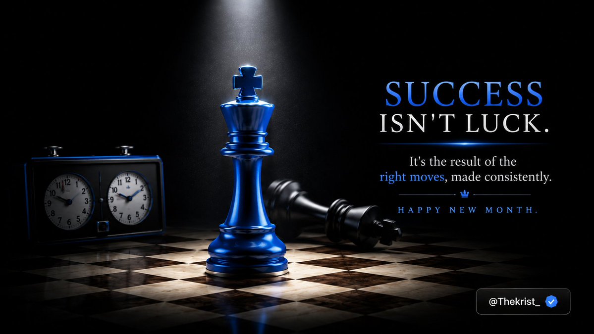 Thekrist_'s tweet photo. ♟️ SUCCESS ISN'T LUCK.

It's the outcome of preparation, discipline, and consistently making the right moves.

As we step into a new month, remember that every decision you make today shapes the opportunities you'll have tomorrow.

↠ Learn something new.
↠ Build with consistency.
↠ Take calculated risks.
↠ Stay patient through the process.
↠ Position yourself for the opportunities ahead.

You don't have to win every move, you just have to keep making the right ones.

Wishing you a month filled with growth, progress, and checkmate moments.

Happy New Month! 💙