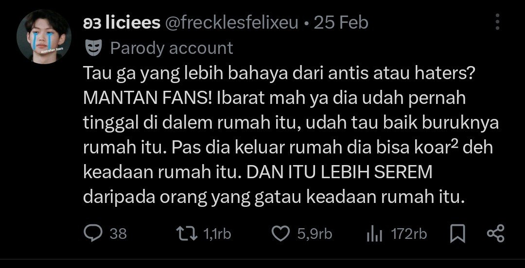 frecklesfelixeu's tweet photo. Aku bilang juga apa, MANTAN FANS tuh seremnya ngalahin antis atau haters ☝😅 soalnya mereka bisa gunain embel-embel
"aku dulu pernah masuk fandom ini ternyata blablablabla" buat ngeyakinin opini dia ke yang lain 😅

Entah itu emang beneran mantan fans, atau ngaku-ngaku aja 😅 https://t.co/DMNrVyTy4b