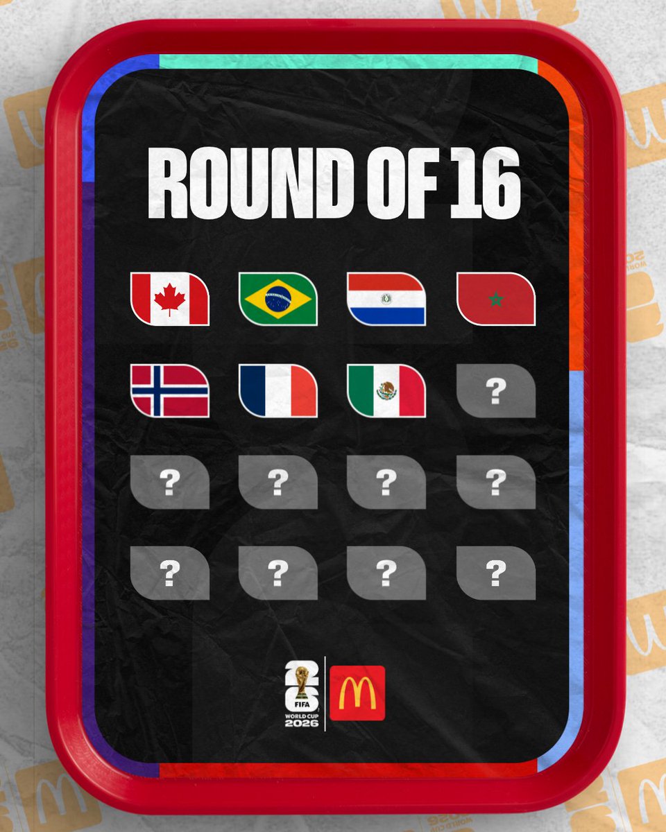 FIFAWorldCup's tweet photo. Who else will claim a spot into the Round of 16? 👀

#FIFAWorldCup #Qualified @mcdonalds https://t.co/fwybYoNGy2