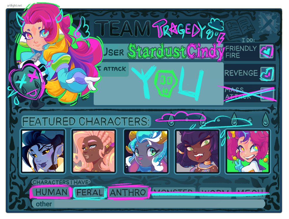 StardustCindy's tweet photo. Ready for #artfight #teamtragedy !

https://t.co/BM54Z1ZjsV https://t.co/7GDEVdPdly
