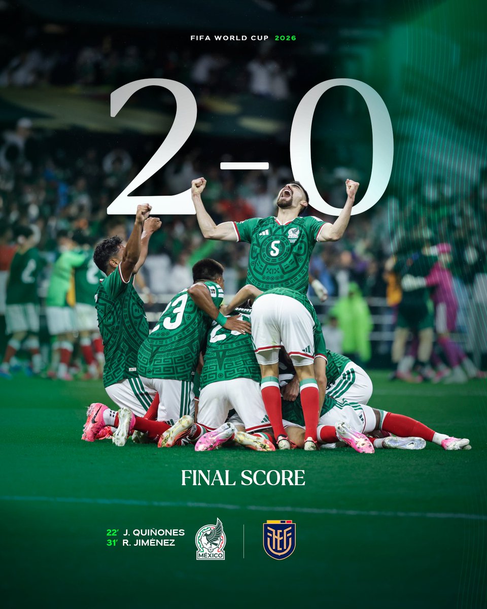 miseleccionmxEN's tweet photo. MÉXICO THROUGH TO THE ROUND OF 16! 😤🇲🇽

Green will keep painting this World Cup. 💚

ALL TOGETHER. C’MONNNN! 👊

#SomosMéxico https://t.co/dplXxOruWm