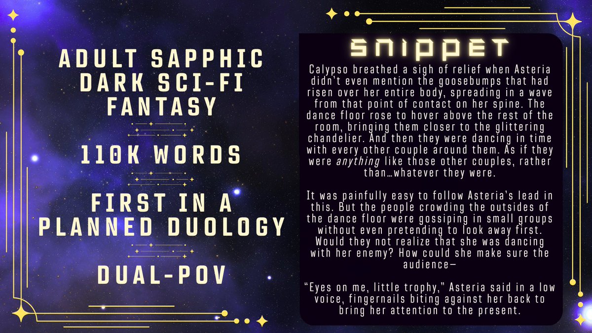 KLLempereur's tweet photo. Oh, what's this? An agent's guide to THE BRIGHTEST STAR IN THE SKY?

Just in time for #QueerPit, here's what you're going to get in my manuscript: toxic sapphics (#OwnVoices rep!), dark sci-fi fantasy vibes, and SO many queer people.

#SF #F #A #LGBTQ https://t.co/CqKLdlCt53