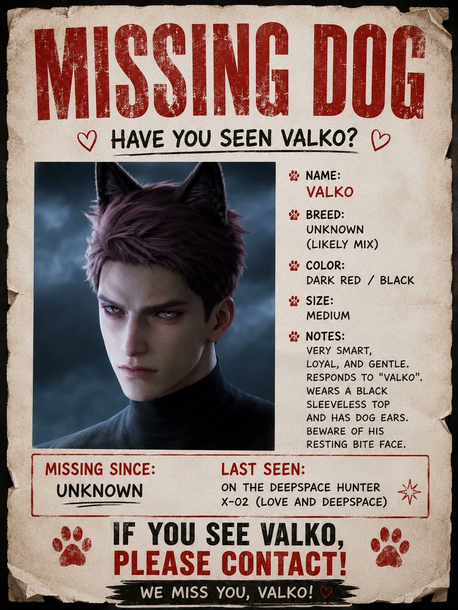 fushiryyu's tweet photo. @Love_Deepspace BRING VALKO BACK!!! https://t.co/IrFgjmEiWC
