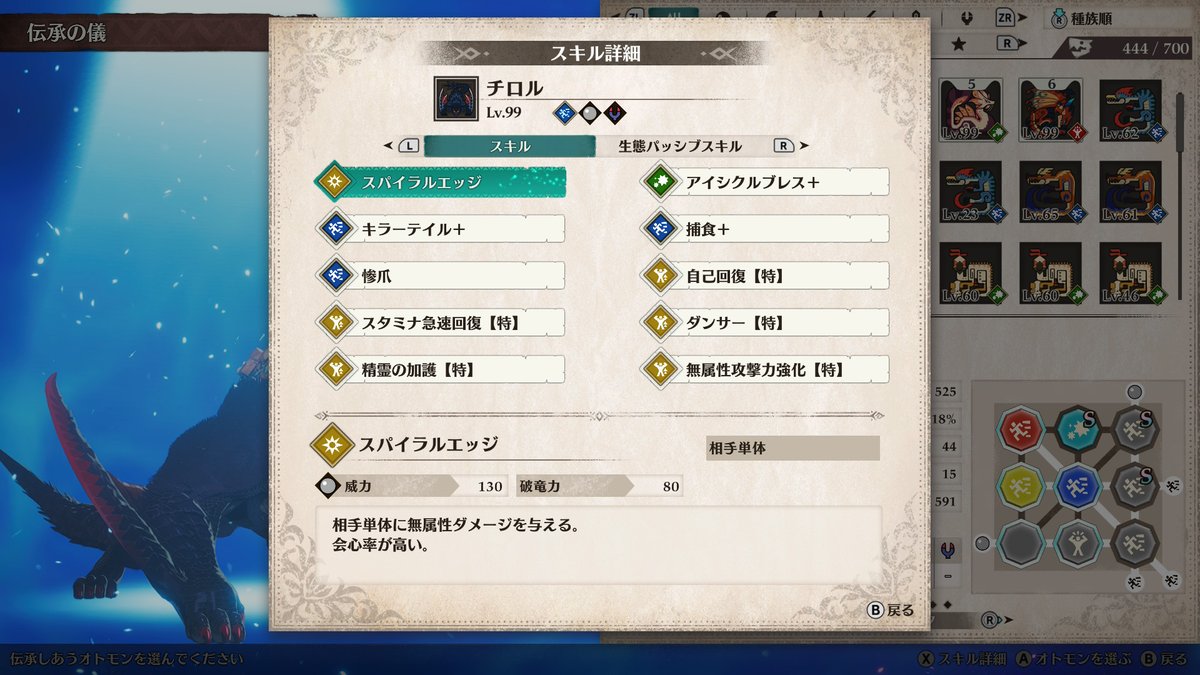 dotlaboratory's tweet photo. ストーリーやキャラの話をしている人はよくお見かけしますけどモンスターごとの性能とか絆遺伝子の構成とか縛りプレイとかの話をしている人があまり見当たらなくて…ナルガクルガだけで全キングを討伐しようとしているレンジャーがいるらしいですよ
#MHST3 https://t.co/oB3oSkL9Kh