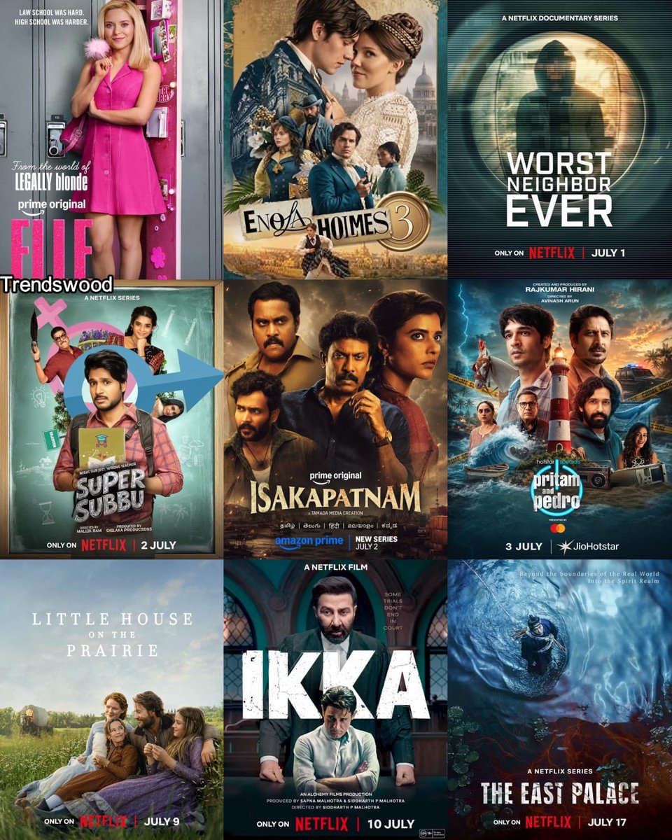 cinemascopetaml's tweet photo. 📺 July 2026 - OTT Releases
July 1st
• #Elle – Prime Video
• #EnolaHolmes3 – Netflix
• #WorstNeighborEver – Netflix
July 2
• #Isakapatnam – Prime Video
• #SuperSubbu – Netflix
July 3
• #PritamAndPedro – JioHotstar
July 9
• #LittleHouseOnThePrairie – Netflix
July 10
• #Ikka – Netflix
July 17
• #TheEastPalace – Netflix
• #23000Lives – Netflix
July 24
• #72Hours – Netflix