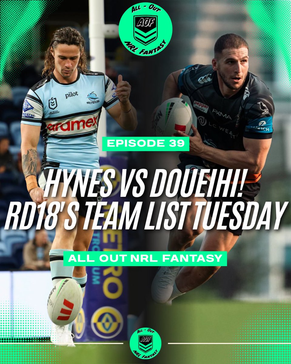 ALLOUTNRLFANTSY's tweet photo. Dor & Cord break down the Round 18 team lists for the final major bye round, discussing the biggest ins and outs, the key selection headaches, and which players we think are must-have keepers for the run home. #NRL #TeamLists #NRLFantasy #NRLPodcast @NRL @NRLFantasy https://t.co/UHWVT6EBvV