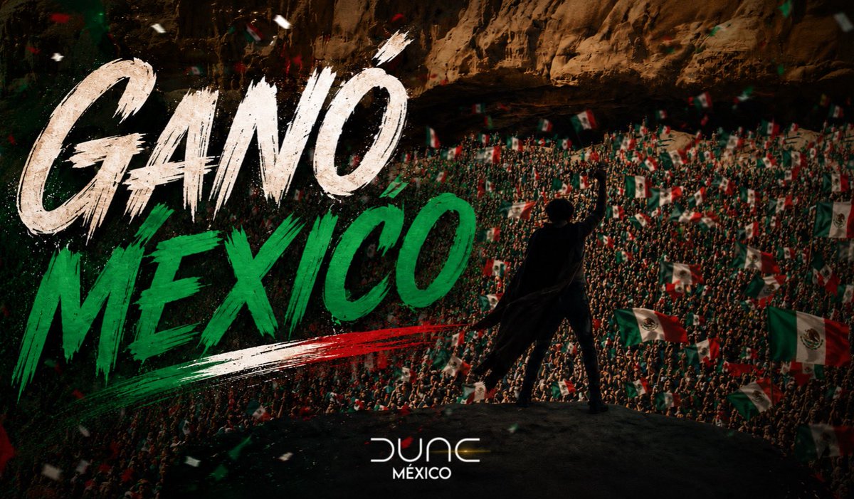 dunemex_'s tweet photo. El miedo mata la mente.
Hoy, el miedo quedó atrás y solo quedó el orgullo. 🇲🇽🔥

¡GANÓ MÉXICO! 💚🤍❤️

Desde Arrakis celebramos esta gran victoria. Que este sea solo el comienzo del camino hacia la gloria.

¡Vamos por más! ⚽🏆
#VamosMéxico #SelecciónMexicana #FIFAWorldCup #Dune https://t.co/uGw9OytC5b
