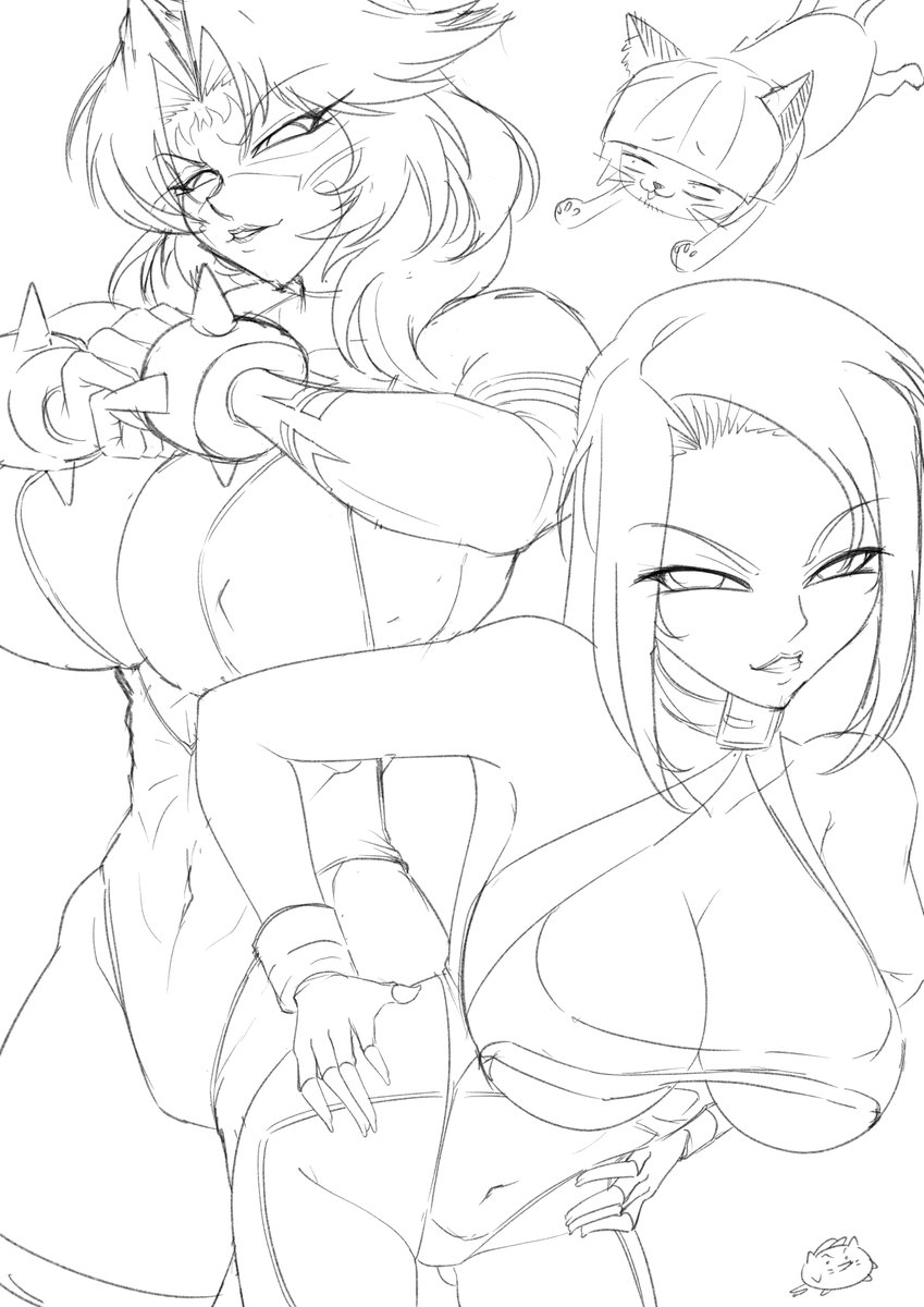 Mamerui0419's tweet photo. I can't believe I've gone THIS far as a Taimanin "artist" without drawing the CHAOS ARENA LADIES

and my god awful first attempt at freehand drawing Obo cat😂 https://t.co/ZJvEEw6CHt