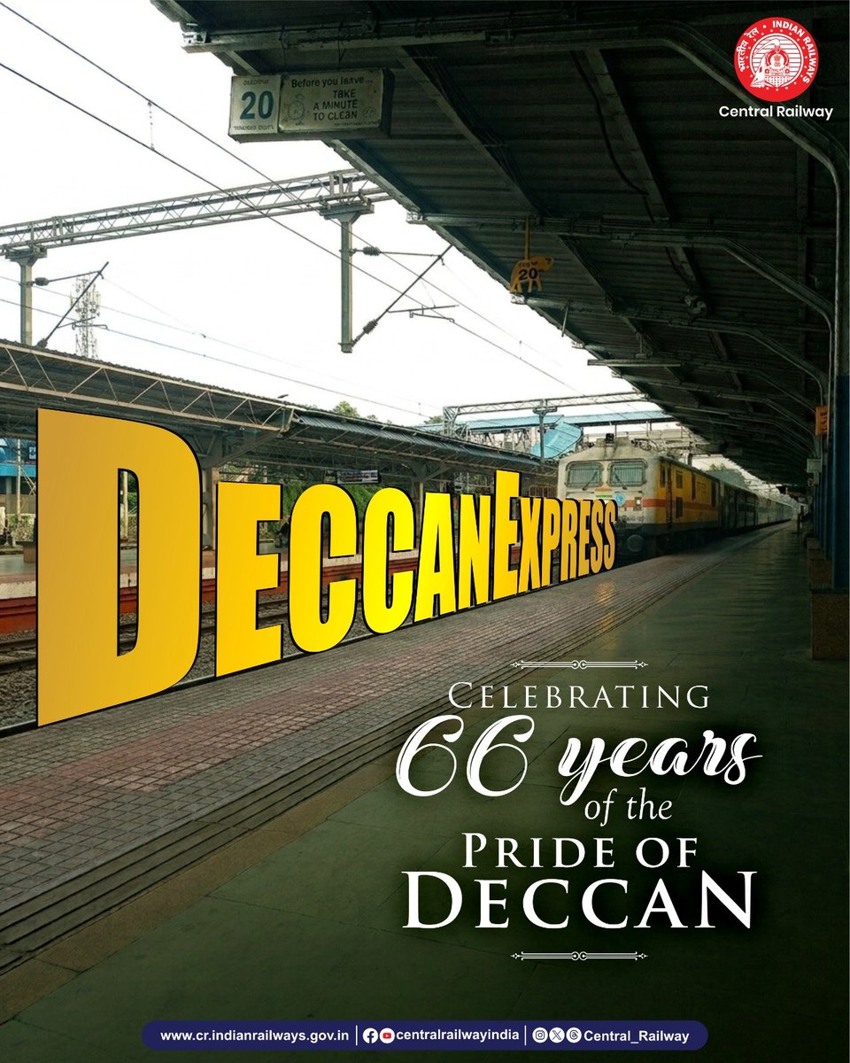 Central_Railway's tweet photo. Celebrating the enduring legacy of the Deccan Express, the Pride of Deccan, and every journey that continues to bring Mumbai and Pune closer.❤️
Happy 66th Anniversary Deccan Express!
#DeccanExpress #66Years #CentralRailway #IndianRailways #Mumbai #Pune https://t.co/nlAmK1GBZt