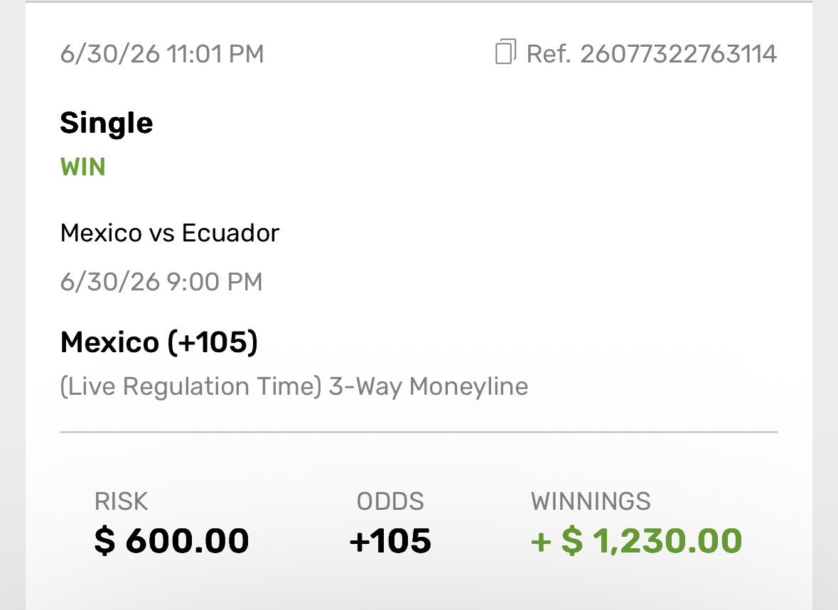 emjapicks's tweet photo. 6U WHALEEEE 🐳✅🐳

El Tri looking unshakable right now.

We move to 5-1 on 5U+ plays 🔥

Another plus money bag for the people. All picks are FREE.

#GamblingTwitter #FIFAWorldCup https://t.co/us9dQcUmWQ