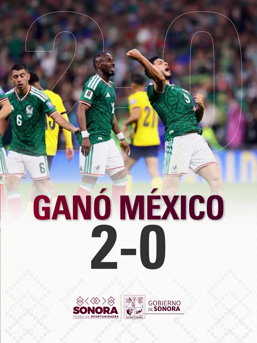 AlfonsoDurazo's tweet photo. ¿Y sí, sí ? ¡Se pudo! 🇲🇽 México ganó ante Ecuador y nos recuerdan que cuando se juega en equipo, con corazón y unidad, no hay límites. Una  noche de orgullo que Sonora celebra junto a todo el país. ¡Vamos por más! https://t.co/Amuva94I0P
