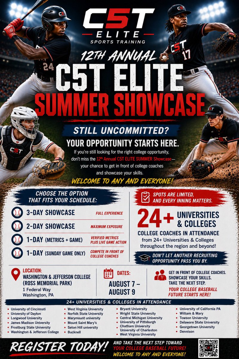C5telitesports's tweet photo. @C5telitesports showcase is designed to spotlight top talent in a highly competitive and well-organized setting, attended by college Head coaches, Recruiting Coordinators and professional scouts from across the region. 
Individual Registration Link: 
https://t.co/ePtTzRbhSp https://t.co/w4rqknIGsF