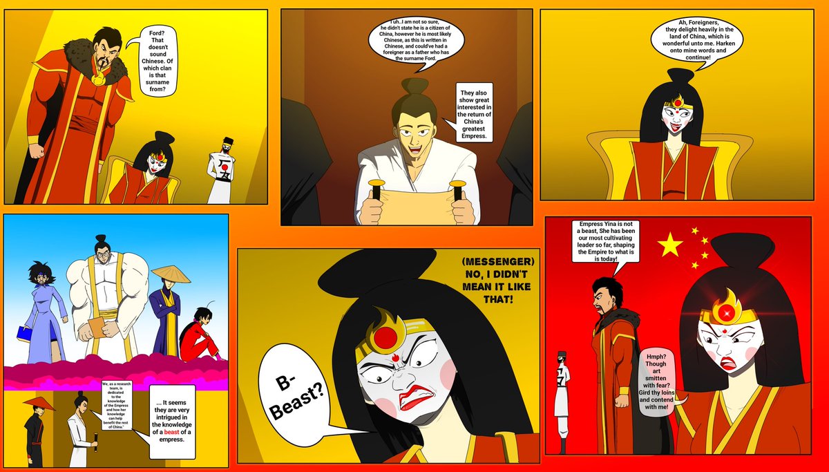 AFujins's tweet photo. Here's Yordana The Hero, Strawberry Moon, Holiday Horrors Rejoice! (1/2)
Emperess Yina is suprised that a group of "researchers" wants to enter the Holy Empire, &amp; the rest of the Holiday Horrors have a heated discussion.
#indiecomics #superhero #strawberrymoon #moon #villains https://t.co/dCta1CGPg4