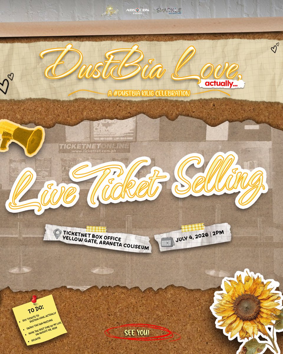 StarMusicPH's tweet photo. POV: Your favorite ship just announced a whole kilig celebration 🥳 

'DustBia Love, Actually' is officially happening! 💛

📍 New Frontier Theater
📅 August 8, 2026

Main character energy? ✅
Butterflies? ✅

Kita-kits din tayo sa July 4, 2pm at Ticketnet Box Office Yellow Gate Araneta Coliseum and get a chance to buy your tickets personally with Bianca and Dustin! ✨
See you there, #DustBia fam! Promise ha?

#DustBiaLoveActually #ABSCBNEvents #StarMagic #Sparkle