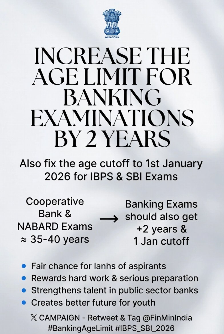 shubhamnvm's tweet photo. Inconsistent notification timelines shouldn't kill student dreams. We urgently need a 2-year age relaxation and a fixed 1st Jan cutoff for upcoming bank exams. 📷 #FixIBPSAgeCutoffTo1stJan #AgeRelaxation #EqualOpportunity @DFS_India @FinMinIndia @PMOIndia @ibps_official @DoPTGoI https://t.co/zAH9LbxjuQ