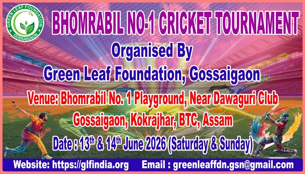 GLFIndia's tweet photo. 🏏 Green Leaf Foundation, Gossaigaon successfully organized the Bhomrabil No-1 Cricket Tournament 2026 on 13–14 June at 1 No. Bhomrabil, Kokrajhar, Assam.

🏆 Toll Plaza, Telipara emerged as Champions, defeating Simultapu Lions by 59 runs in the final. https://t.co/JKpNqb6Lg6