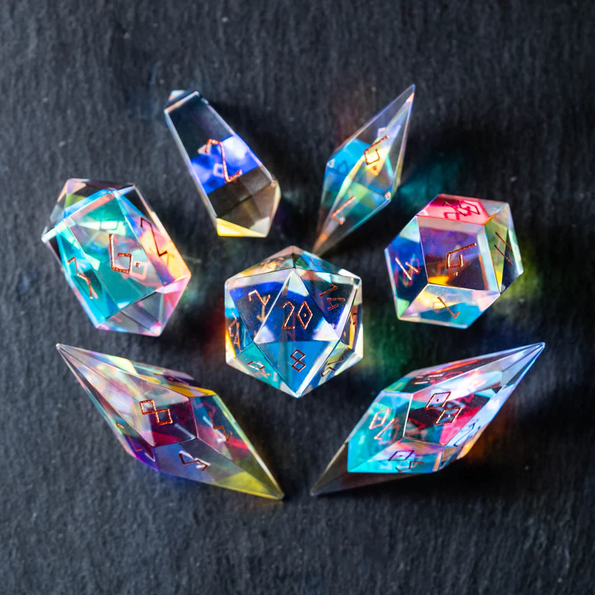 urwizards's tweet photo. Four crystal-shaped dice sets. Four completely different moods.

Which one would your character keep after opening a treasure chest?

Prism Glass
Frosted Prism Glass
Labradorite
Indian Agate
#dnddice #dicecollection #ttrpgdice #dnd #dungeonsanddragons #dicemaker #crystalcore https://t.co/heQ6EGh3xp