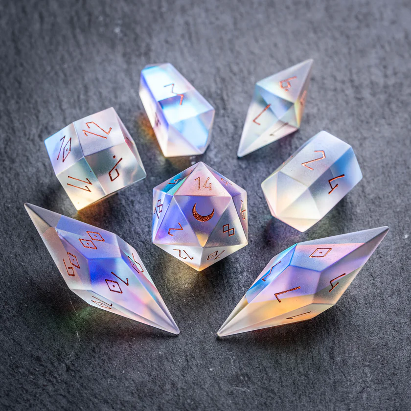 urwizards's tweet photo. Four crystal-shaped dice sets. Four completely different moods.

Which one would your character keep after opening a treasure chest?

Prism Glass
Frosted Prism Glass
Labradorite
Indian Agate
#dnddice #dicecollection #ttrpgdice #dnd #dungeonsanddragons #dicemaker #crystalcore https://t.co/heQ6EGh3xp