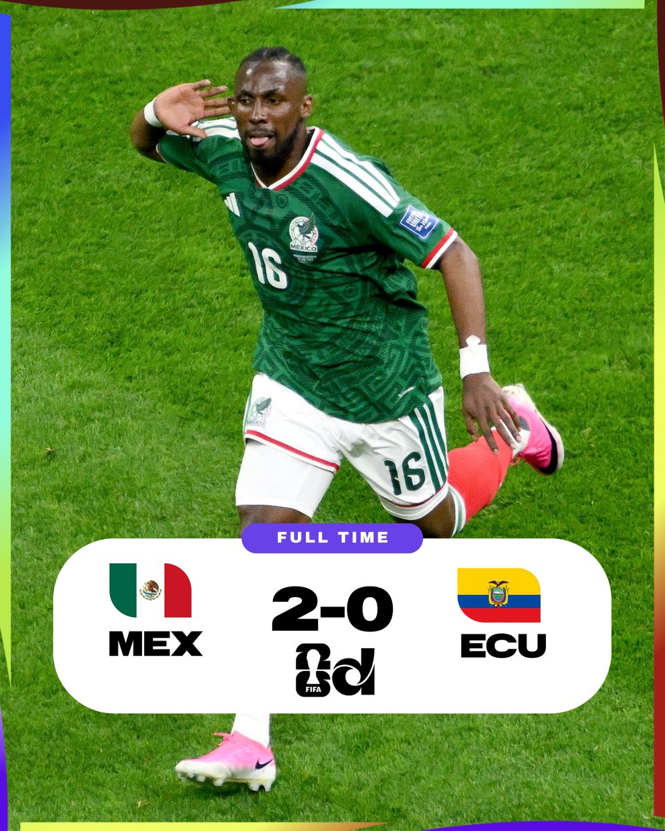 webmasdeportes's tweet photo. #MásMundial |México lindo y querido, el ‘Tri’ está en octavos
México derrotó 2-0 a Ecuador  y aseguró su clasificación a los octavos de final del Mundial 2026 en una noche llena de emoción. https://t.co/fIpL583XmE