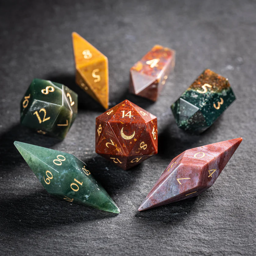 urwizards's tweet photo. Four crystal-shaped dice sets. Four completely different moods.

Which one would your character keep after opening a treasure chest?

Prism Glass
Frosted Prism Glass
Labradorite
Indian Agate
#dnddice #dicecollection #ttrpgdice #dnd #dungeonsanddragons #dicemaker #crystalcore https://t.co/heQ6EGh3xp