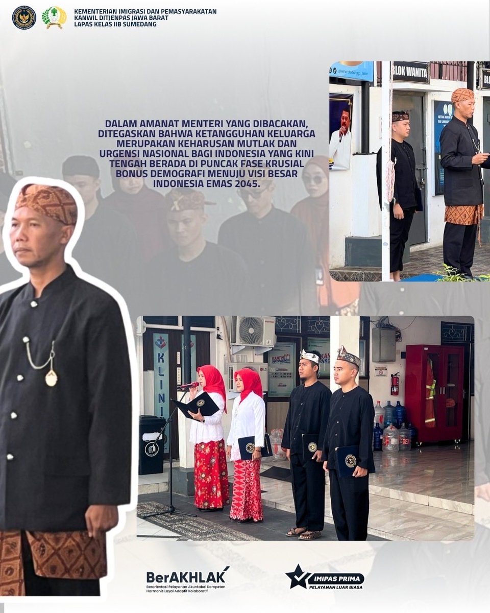 lapas_sumedang's tweet photo. MERAWAT IKATAN, MENUMBUHKAN HARAPAN 

Sumedang - Lapas Kelas IIB Sumedang menggelar Upacara Peringatan Hari Keluarga Nasional (Harganas) ke-33 dengan khidmat. 

#kemenimipas
#guardandguide
#ditjenpas
#kanwilditjenpasjabar
#lapassumedang
#pemasyarakatan https://t.co/WvxeNQI5RM