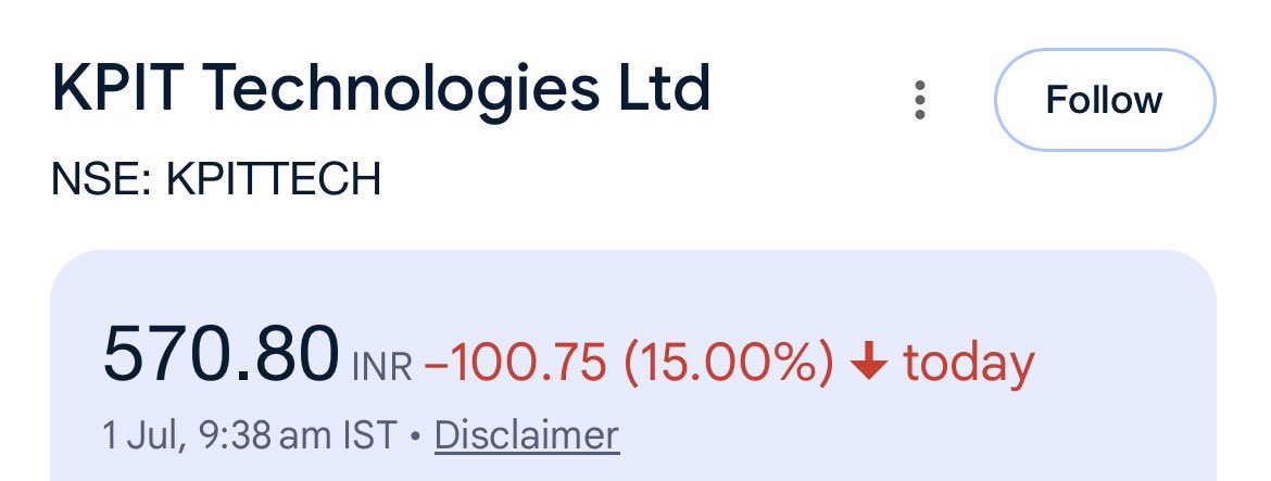 UremO_24's tweet photo. From βΉ1342 to βΉ737 to βΉ570 now β
π΄π»
@UremO_24 π kept telling you that chart is showing big fall in #KPITech will come and it came as predicted β
π―
H&S pattern accurately showed it. https://t.co/4C47qtAbQw