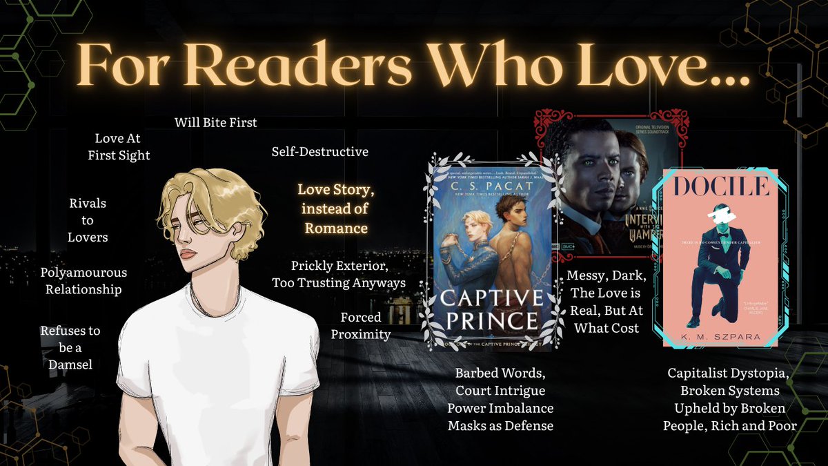 DaemiRhys's tweet photo. Agent's Guide to Avarice's Wake, a Sci-Fi novel about a hated orphan who grapples with the belief he has to earn love after falling for a tender criminal and his guarded lover in a city that punishes the vulnerability love requires.

#QueerPit
#D
#SF
#Lovestory
#LGBTQ
#A
#Q https://t.co/aXQwrCDsyn