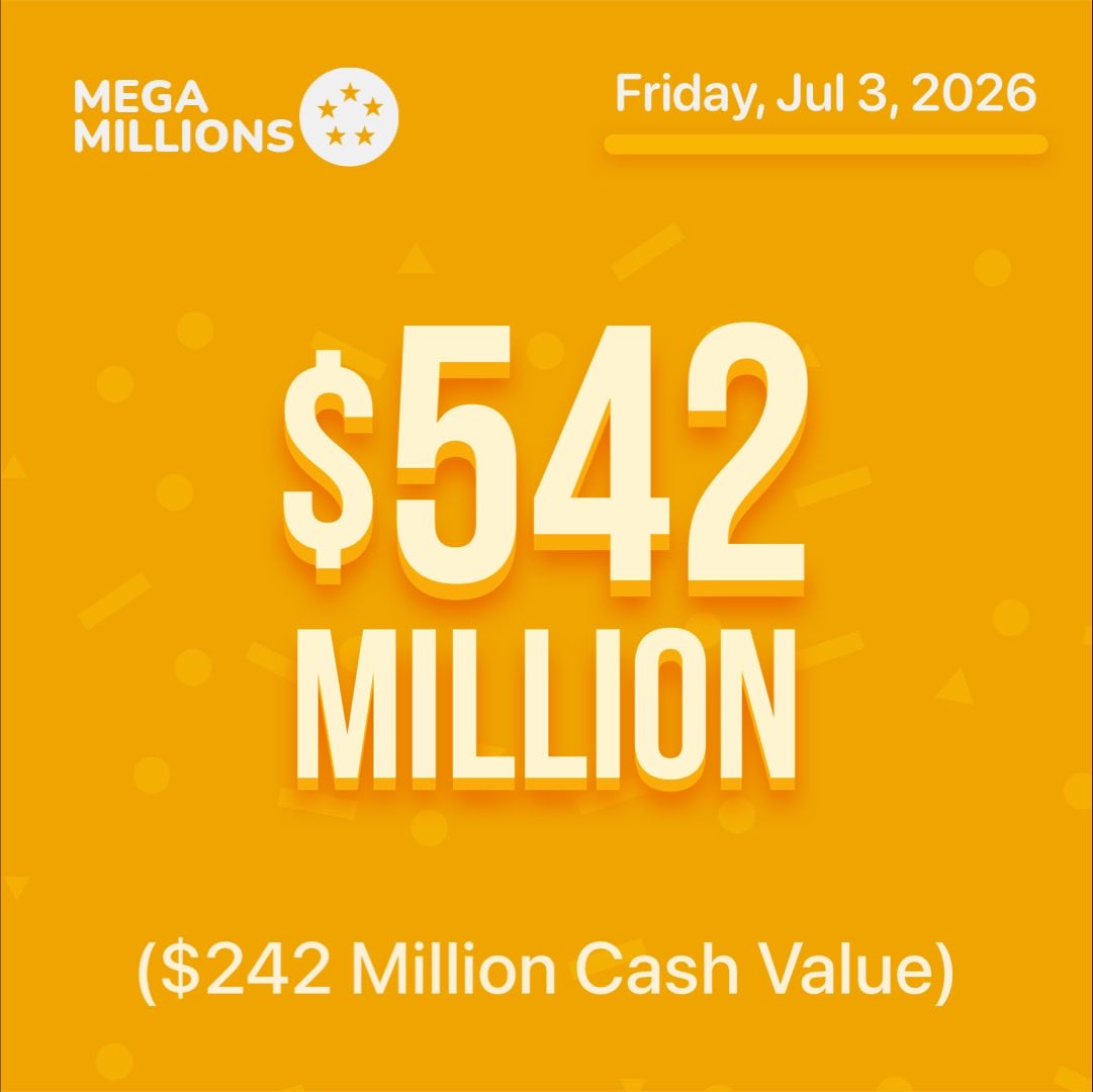 LottifyApp's tweet photo. #MegaMillions was not hit tonight. 

Jackpot for Friday, Jul. 3 has increased to $542,000,000! 💵👀💵 
 
Good Luck! 
 
#lottery #lotto #loteria #jackpot https://t.co/ljhxnvVLlK
