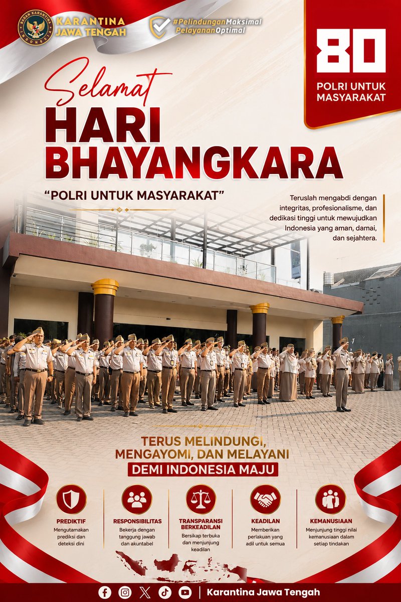 karantinajateng's tweet photo. Pimpinan dan Keluarga Besar
Karantina Jawa Tengah
Menghaturkan ucapan
Selamat Hari Bhayangkara ke 80
1 Juli 2026

https://t.co/It4qV0yEwM https://t.co/iwXgbjLfq0
