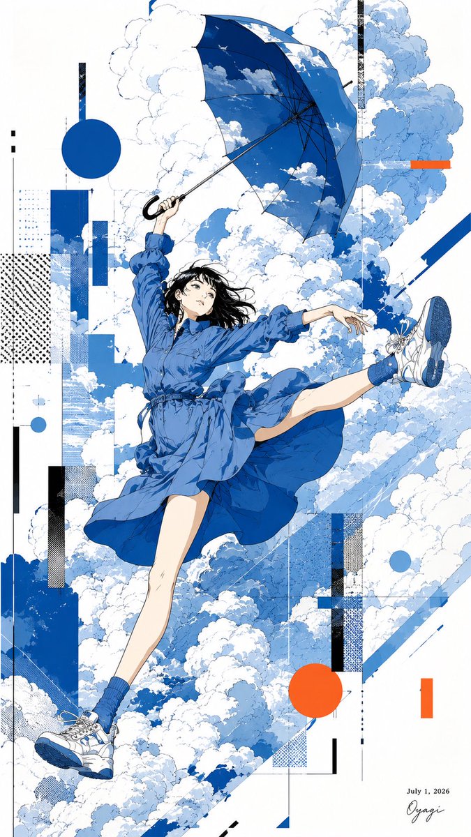 Anime Girl Floating With Umbrella