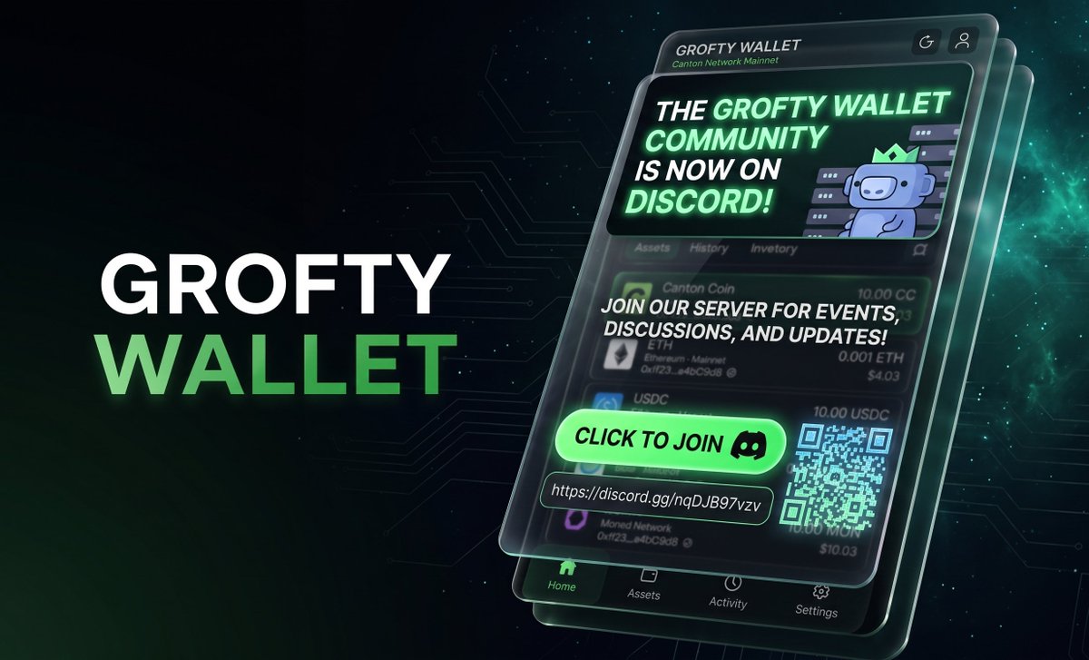 grofty_labs's tweet photo. Join the Grofty Wallet Discord and be part of our growing community! π
Early events, exclusive rewards, product updates, and much more await.
π https://t.co/yvzWYYBoZT
@cantontools @CantonFdn @CantonNetwork @CantonArmy @LeilaniFarms @YuvalRooz @yapperagent
#GroftyWallet #CantonNetwork #Canton #Web3 #CryptoWallet #Blockchain #DeFi #Multichain
https://t.co/0TNegNSd9z