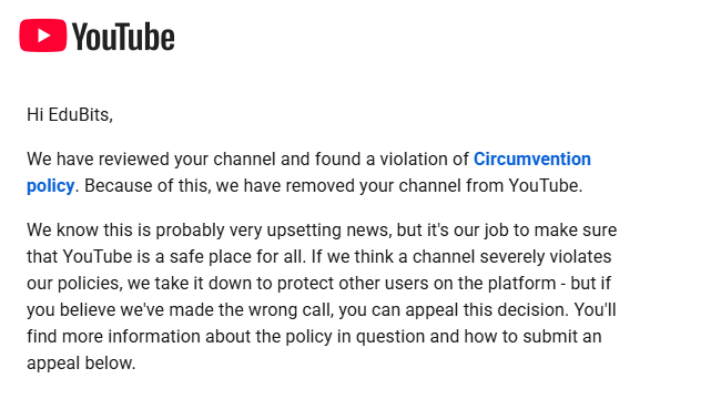 jeybshh's tweet photo. @TeamYouTube

Please take a look at my two channels that were terminated for circumvention. They were only linked to my first account, which I believe was mistakenly terminated. I respectfully ask you to review my case, as I believe these terminations were made in error. https://t.co/dnhJANYUyH