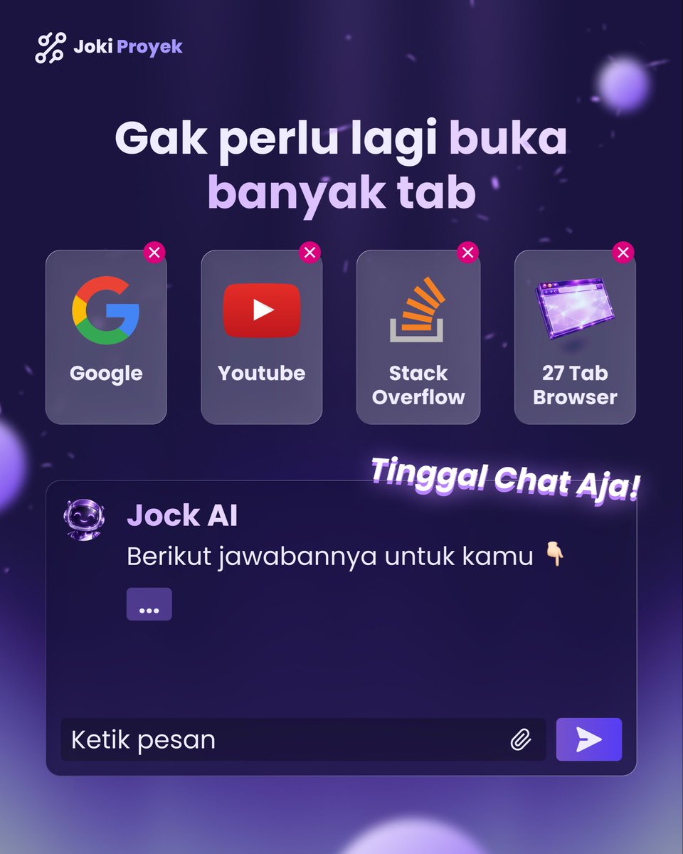 jokiproyek's tweet photo. π¬ Tinggal chat, JockAI siap bantu 24/7 untuk berbagai macam problem project kamu !
#JokiProyek #JockAI #Coding #Programming #AIAssistant https://t.co/hSpDrkp1oj