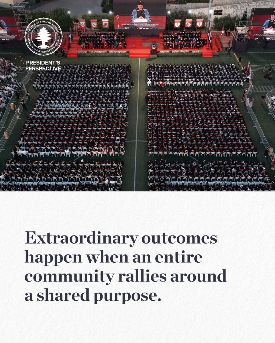 POAUB's tweet photo. Extraordinary outcomes happen when an entire community rallies around a shared purpose.

At AUB, this belief continues to define who we are. In his latest President's Perspective, President Fadlo R. Khuri reflects on the resilience, unity, and shared commitment that enabled our community to overcome challenges and celebrate the achievements of the Class of 2026—proving that together, we can accomplish the extraordinary.

Read more: https://t.co/LFYRVovtOd