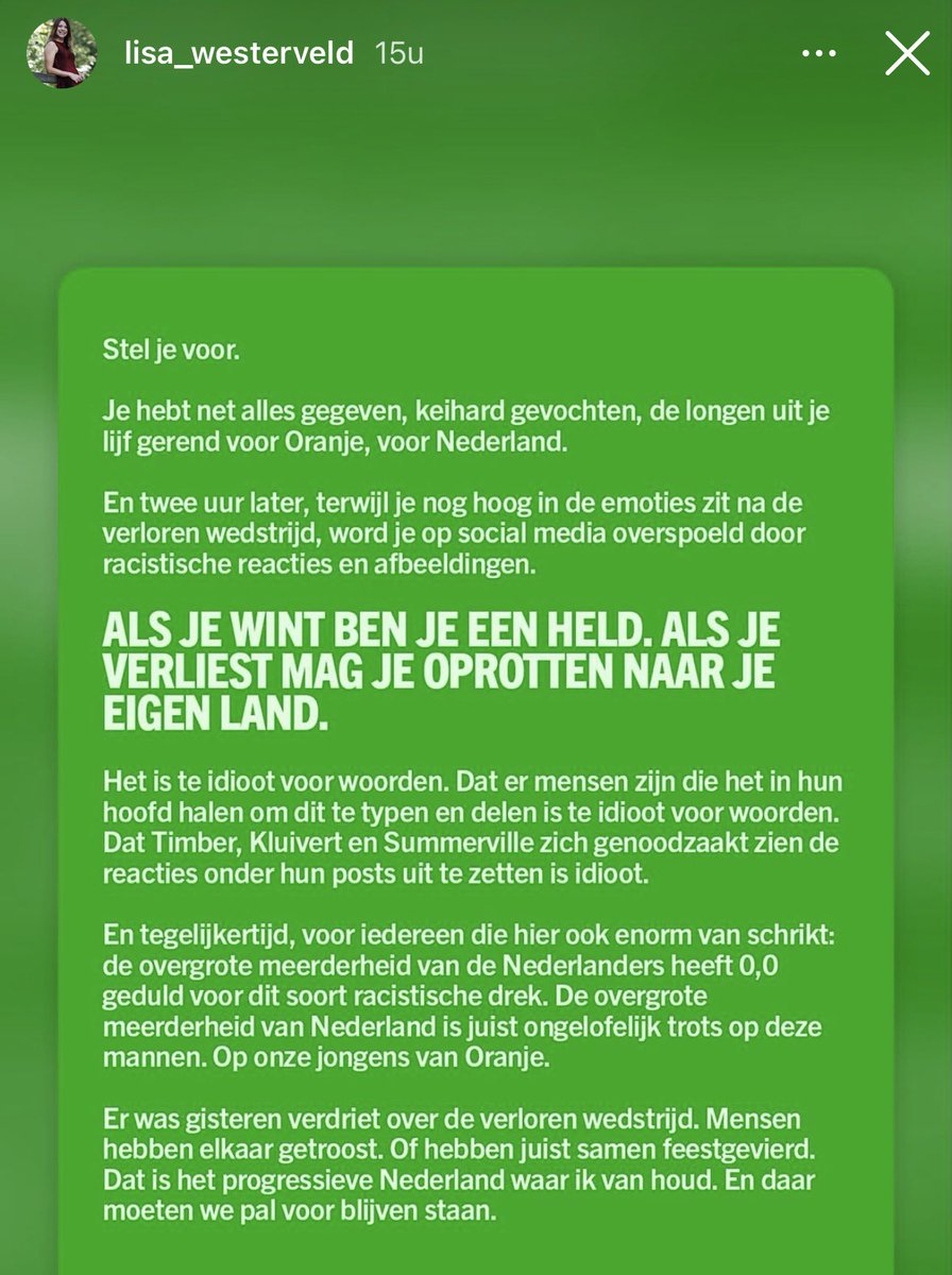JaapStalenburg's tweet photo. Goed statement van @progressiefned over de smerigheid die gekleurde Oranje spelers over zich heen kregen na uitschakeling door Marokko. https://t.co/XIMTBr55C9
