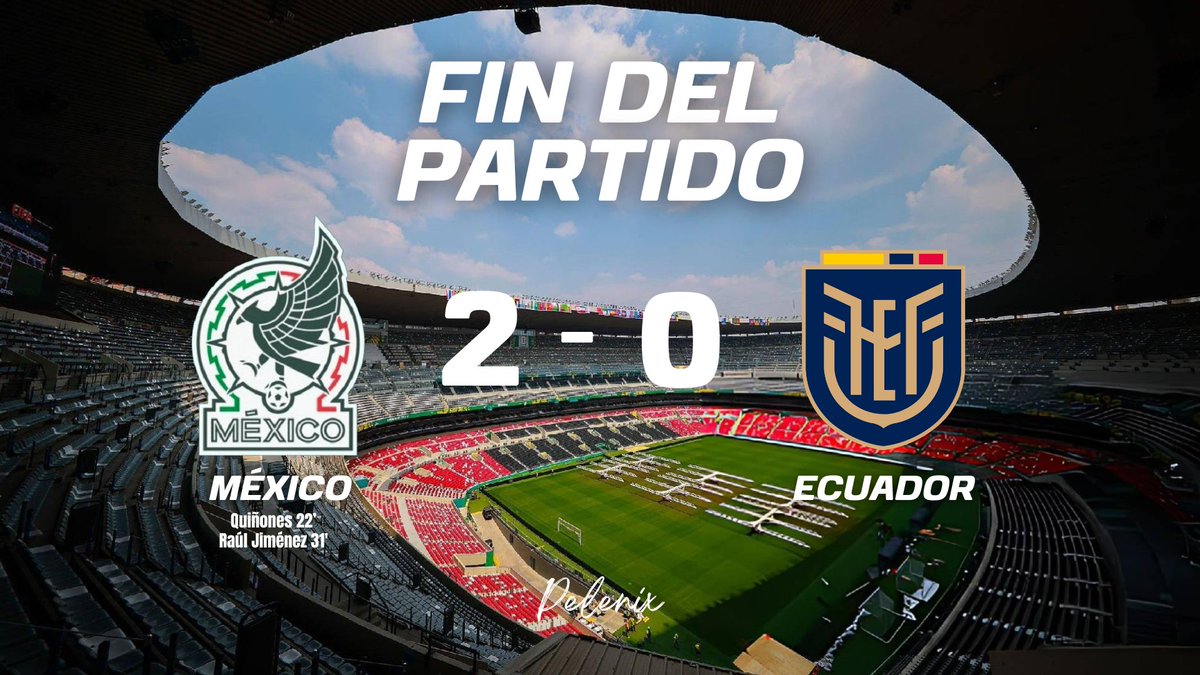 PelenixLaTam's tweet photo. Finaliza el encuentro. Victoria para la selección mexicana por 2-0 frente a Ecuador.

Gracias por seguir la emisión oficial en vivo con nosotros en: PELENIX. 

🔗 https://t.co/1RbzNMhLeg

#MexicoVsEcuador #Pelenix #FinDelPartido https://t.co/Qs5LPvHaGw
