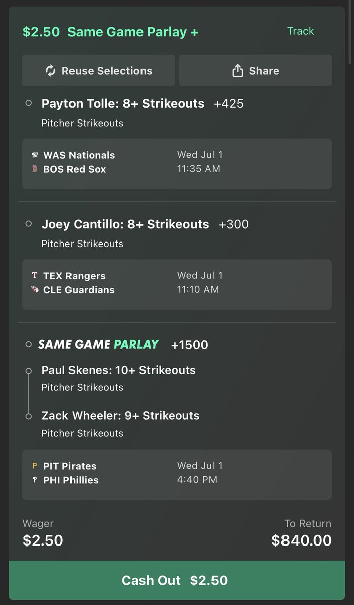 revolvxct's tweet photo. fair value estimate of +15350

Skenes o/9.5 +330 FV
Wheeler o/8.5 +210 FV
Tolle o/7.5 +240 FV
Cantillo o/7.5 +250 FV

laddered at 1 and 2 K’s below https://t.co/UGDxzagHNy
