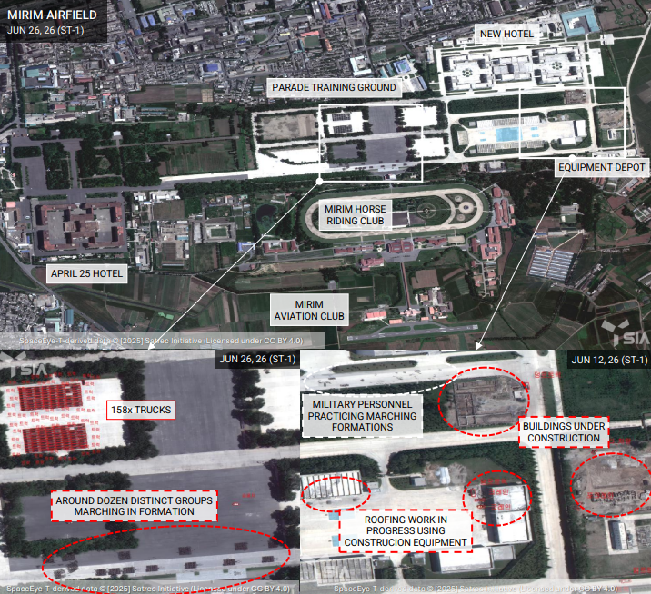 SIAnalytics_AI's tweet photo. GEOINT: NK rehearsing at Mirim Airfield for a major parade—10-day depot maintenance, 158 trucks, marching drills since mid-June. Expected: hypersonic ICBMs, kamikaze drone swarms, new Saetbyol-4 UAV. Likely timed for Sep 9 or Oct 10.
📄 https://t.co/yFN6t8UGow
#GEOINT #IMINT https://t.co/CEdgEzO7OH