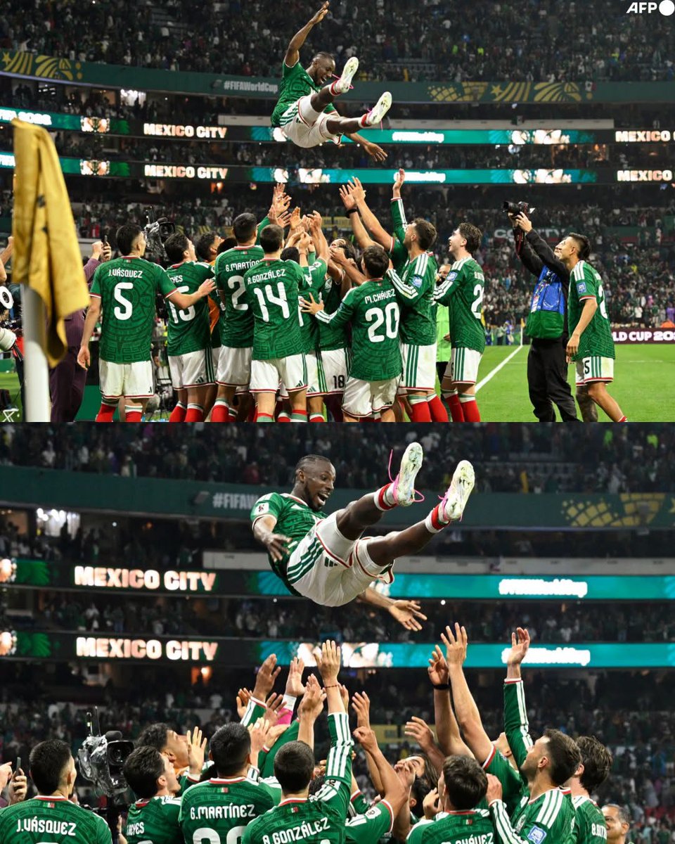 InvictosSomos's tweet photo. ¿Qué tan especial fue la actuación de Julián Quiñones ante Ecuador en la Copa del Mundo? Pues en plena cancha del Estadio Azteca, todos sus compañeros decidieron mantearlo para reconocerlo por marcar, por asistir y por haber sido EL MVP en la noche en la que la Selección Mexicana logró clasificar con paso perfecto a los octavos de final de la Copa del Mundo.

Gracias, Julián. Gracias por elegir a México. Y, sobre todo, gracias por confirmarle al mundo que: UN MEXICANO NACE DONDE SE LE DA LA GANA.