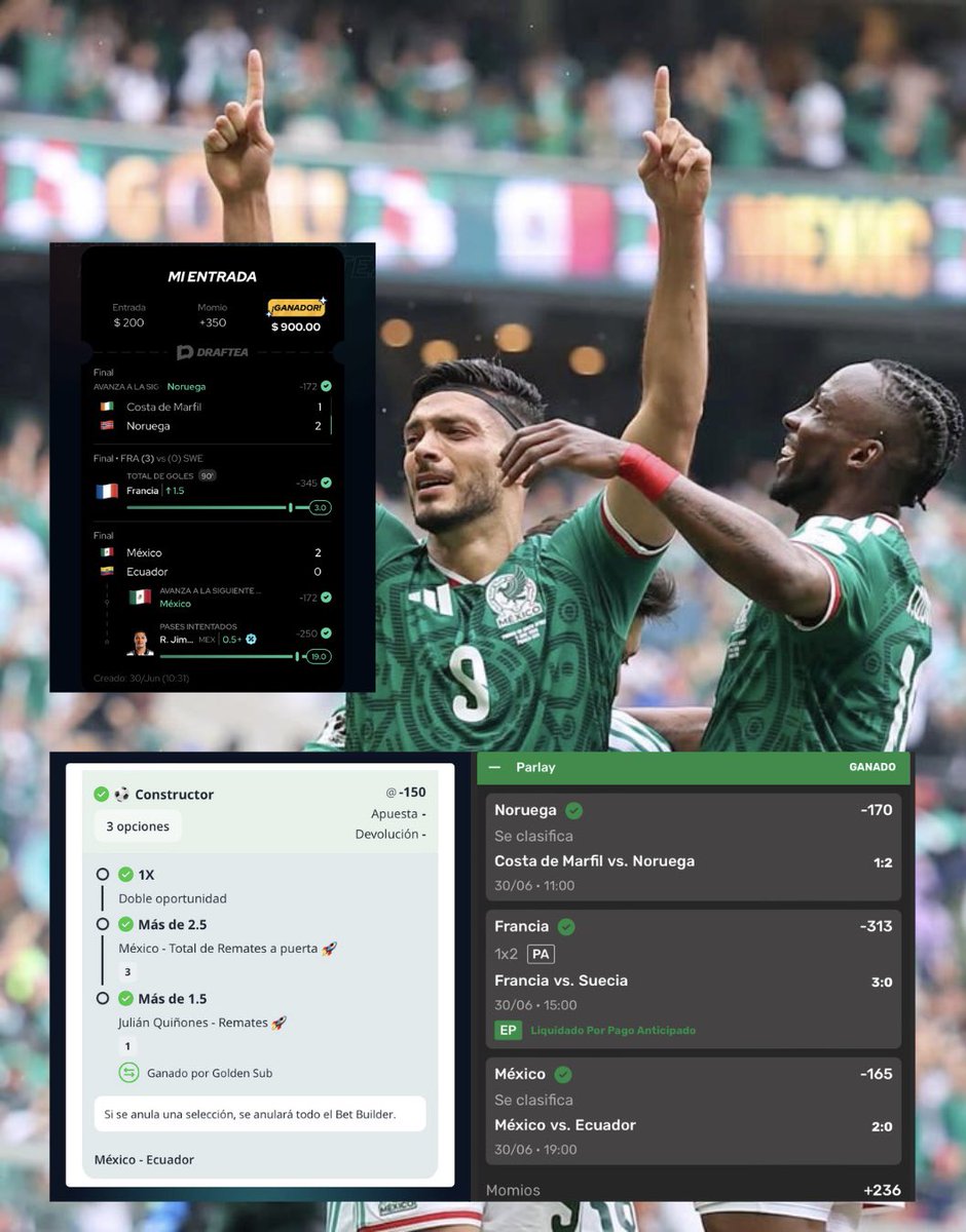 el_YK_'s tweet photo. Cerramos el día como lo inicamos, VERDEEES. México a octavos y a celebrar 🥳🇲🇽

Noruega ✅
Francia ✅
México ✅ https://t.co/91pEGpoakU