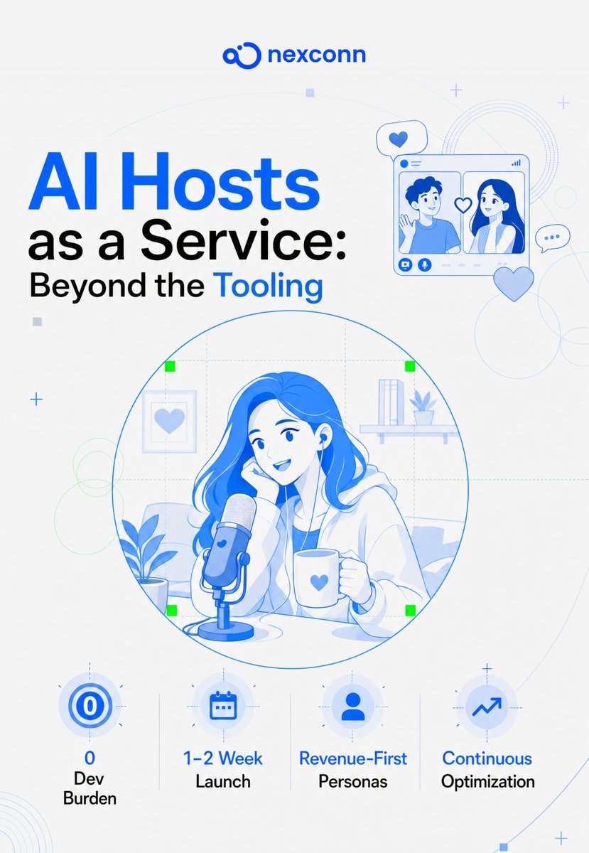 nexconn_ai's tweet photo. AI Hosts as a Service: Beyond the Tooling. 💎

For 1v1 video and social platforms, we offer a specialized AI host operation that launches in under 14 days.

✅ Zero development friction 
✨ Infinite persona scalability 
🎯 Performance-driven iteration 

#DatingApps #AIAgents https://t.co/i165RIRyHD